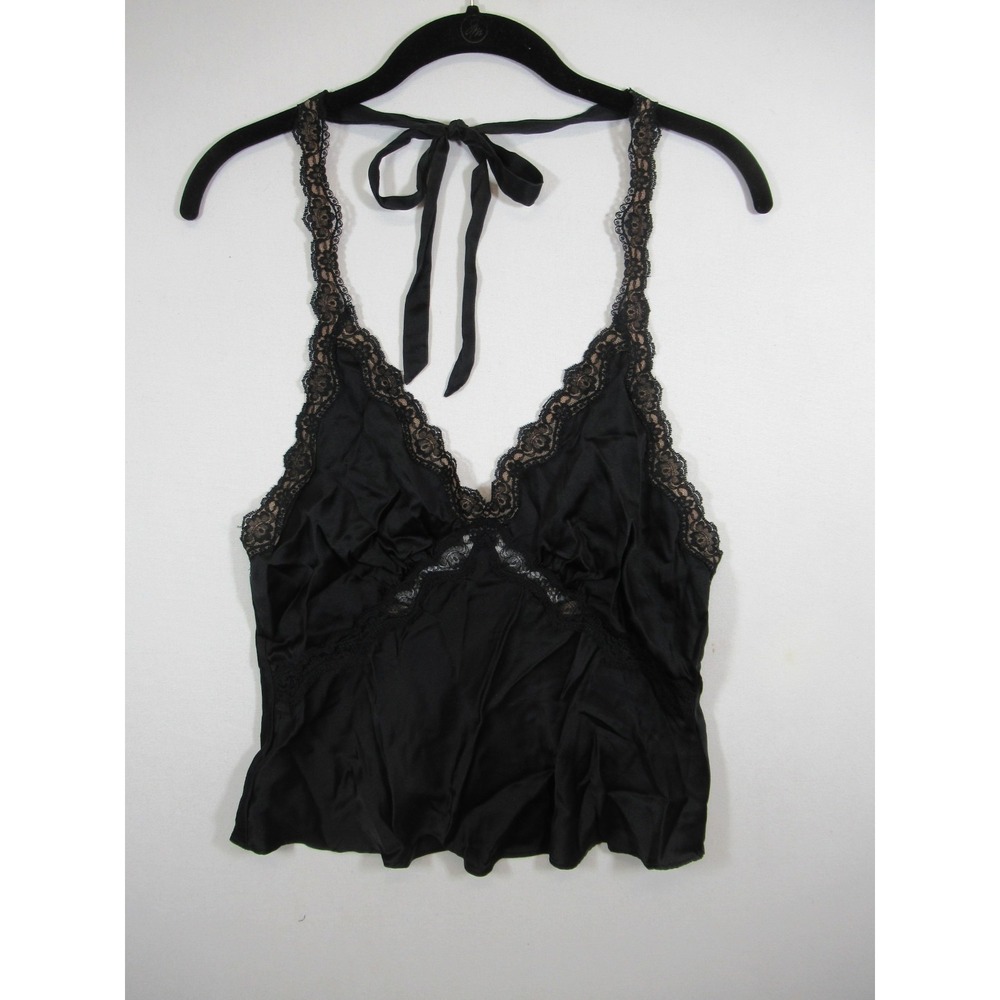 Reformation Silk Halter Top Women Small Black Cropped